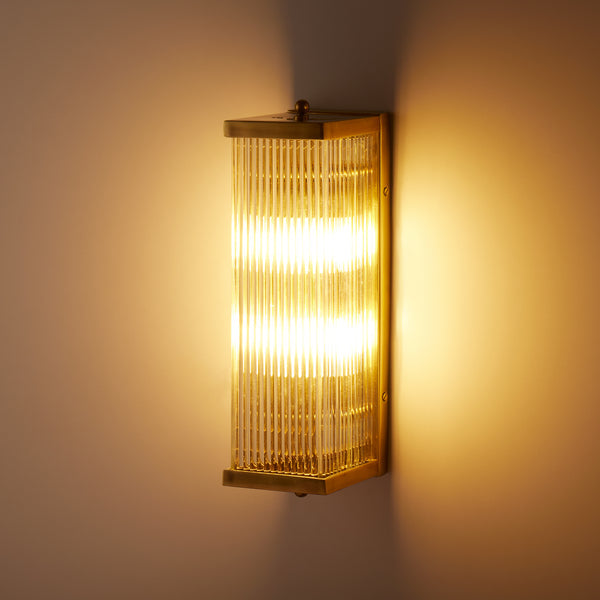 Pooky - Rectangular Roddy ip44 Rated Wall Light - Brass and Glass
