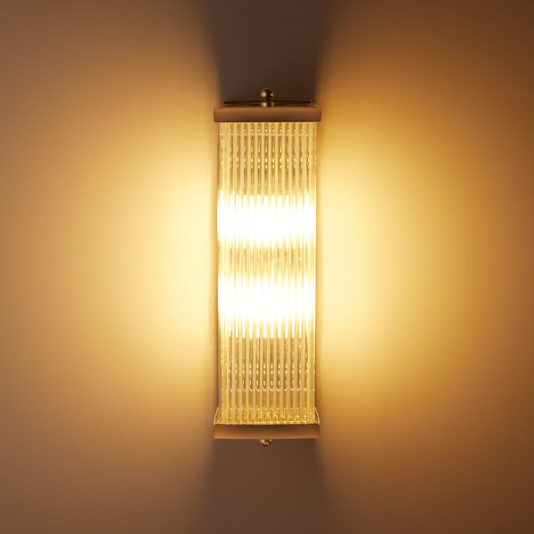 Pooky - Rectangular Roddy ip44 Rated Wall Light - Nickel and Glass