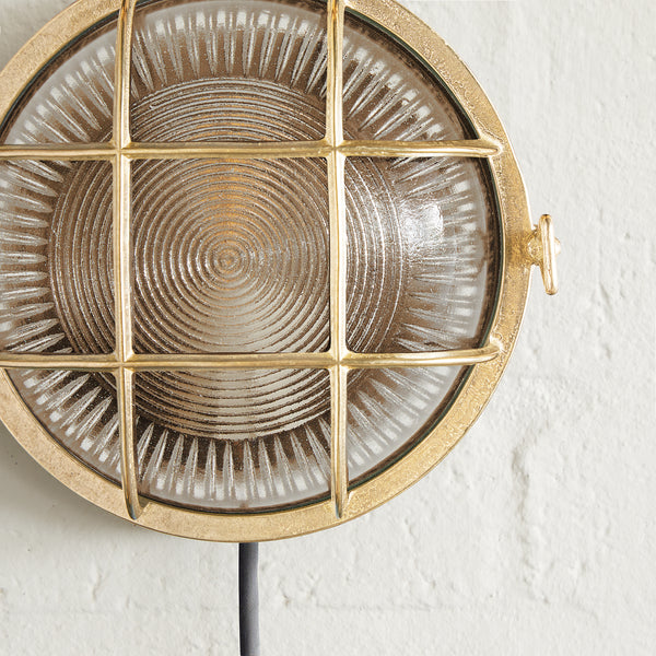 Pooky - Vasco Ip64 Round Bulkhead Wall Light - Unlacquered Natural Brass