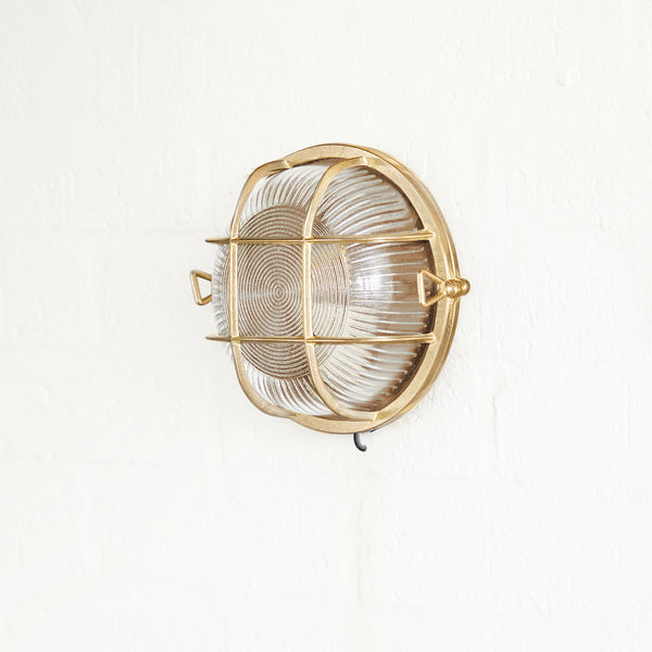 Pooky - Vasco Ip64 Round Bulkhead Wall Light - Unlacquered Natural Brass