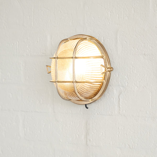 Pooky - Vasco Ip64 Round Bulkhead Wall Light - Unlacquered Natural Brass