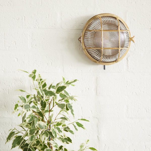 Pooky - Vasco Ip64 Round Bulkhead Wall Light - Unlacquered Natural Brass