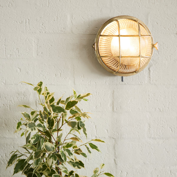 Pooky - Vasco Ip64 Round Bulkhead Wall Light - Unlacquered Natural Brass