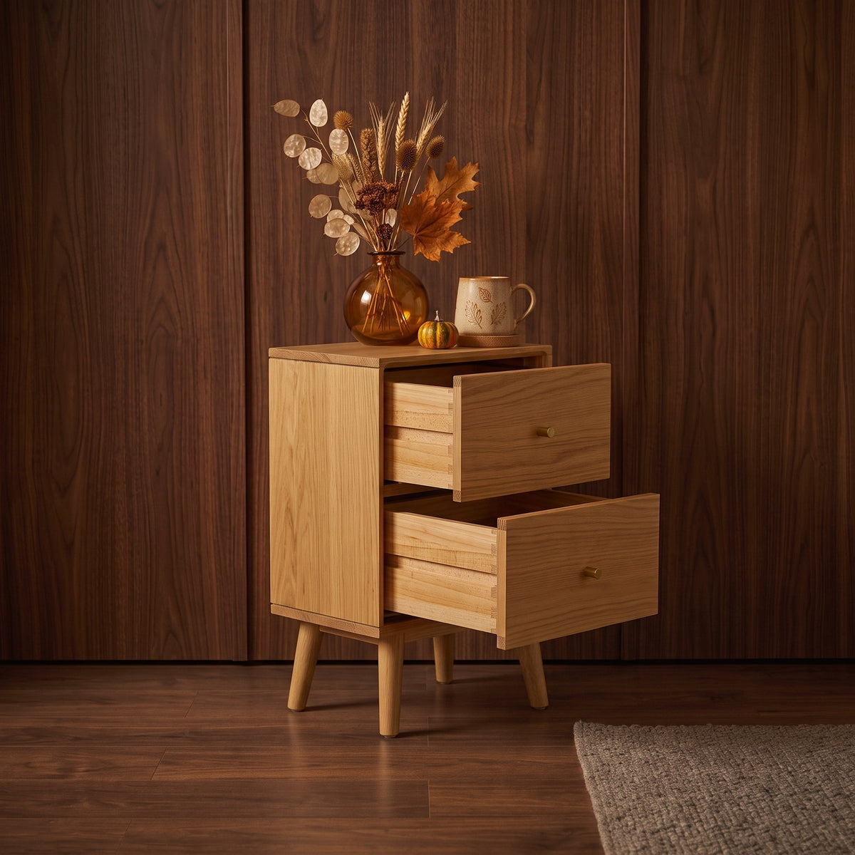Fishe & Lilly Wright Narrow Oak Bedside Table