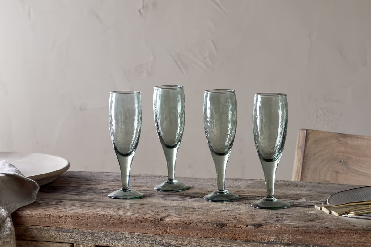 Nkuku - Yala Hammered Champagne Glass - Sage Green (Set of 4)