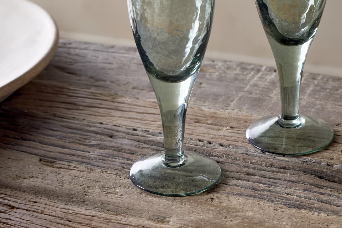 Nkuku - Yala Hammered Champagne Glass - Sage Green (Set of 4)