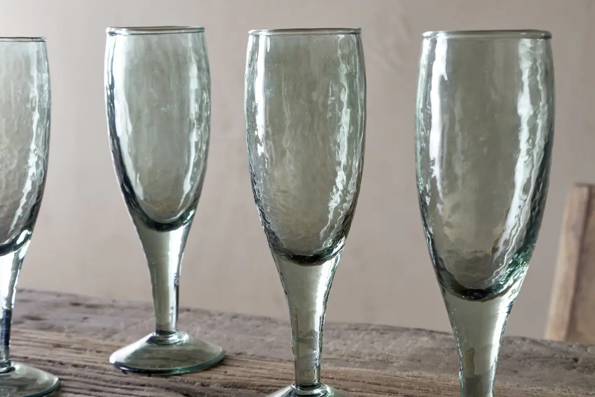 Nkuku - Yala Hammered Champagne Glass - Sage Green (Set of 4)