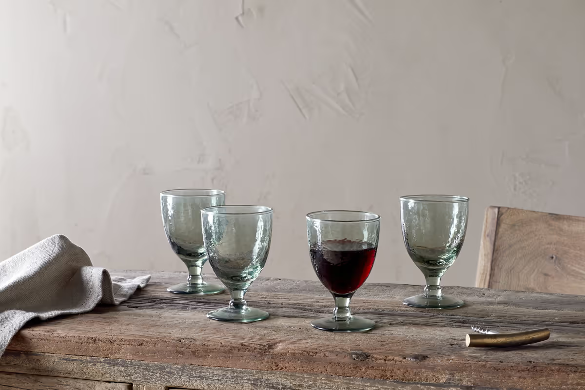 Nkuku - Yala Hammered Wine Glass - Sage Green (Set of 4)