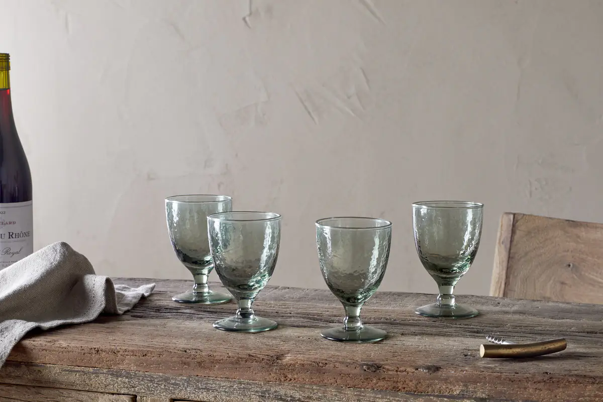Nkuku - Yala Hammered Wine Glass - Sage Green (Set of 4)