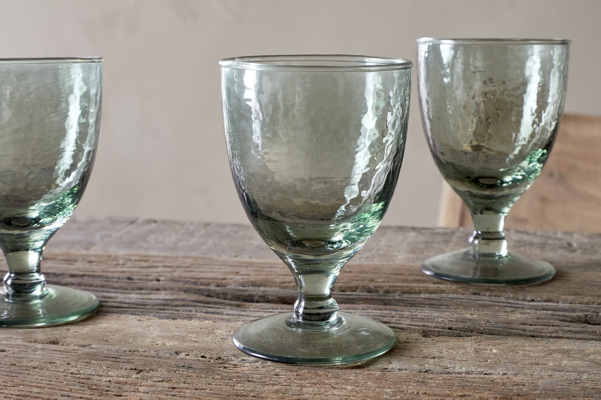 Nkuku - Yala Hammered Wine Glass - Sage Green (Set of 4)