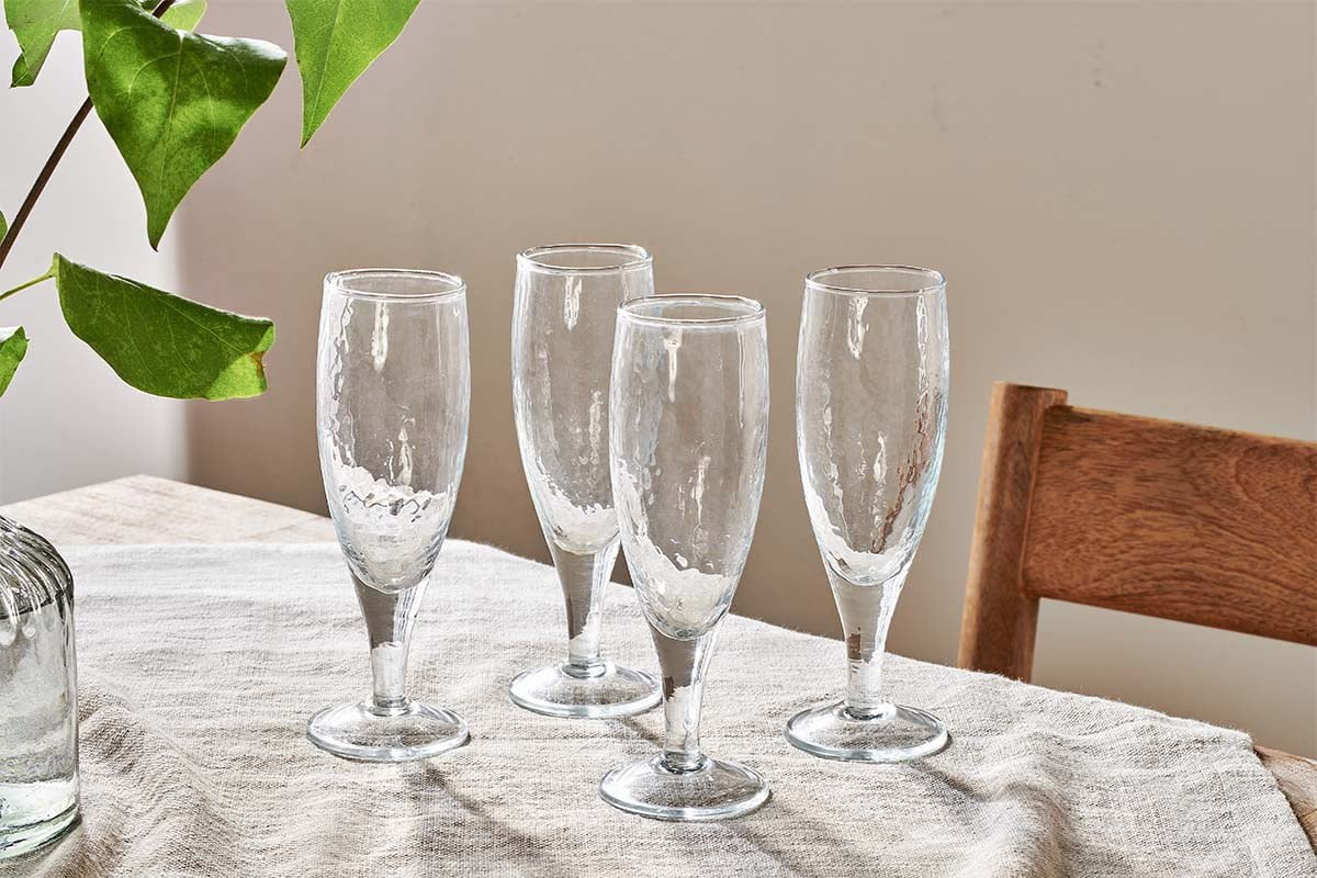 Nkuku - Yala Hammered Champagne Glass - Clear Glass (Set of 4)