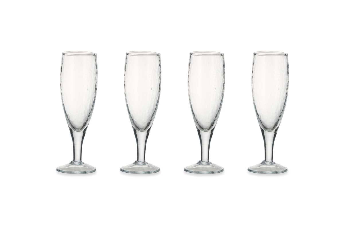 Nkuku - Yala Hammered Champagne Glass - Clear Glass (Set of 4)