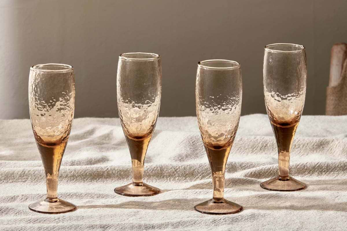 Nkuku - Yala Hammered Champagne Glass - Dusty Terracotta (Set of 4)