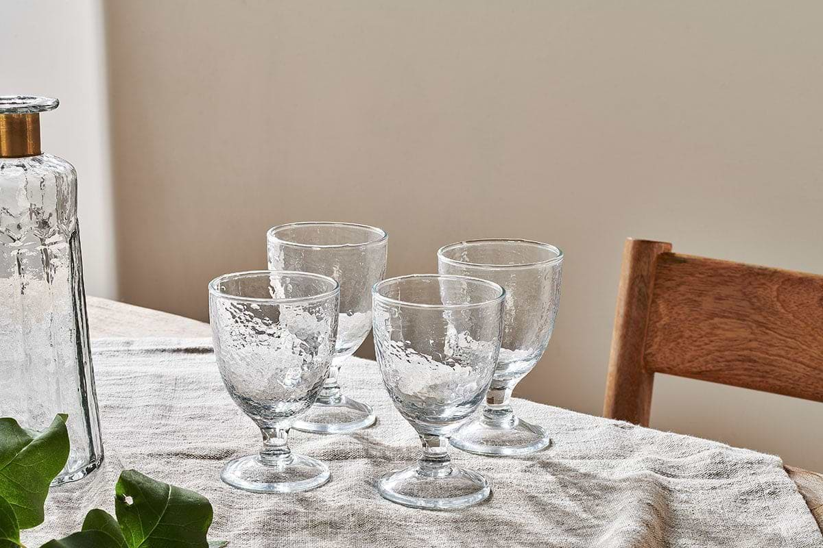 Nkuku - Yala Hammered Wine Glass - Clear Glass (Set of 4)