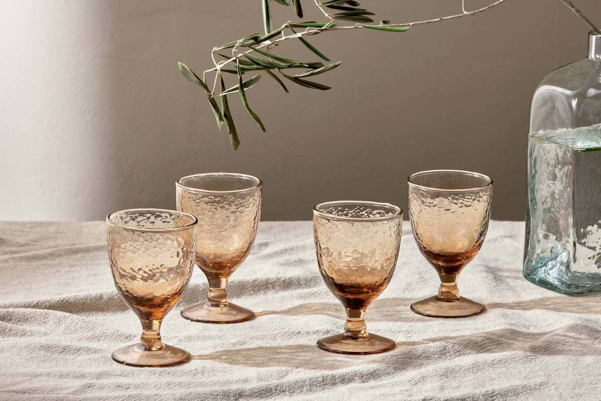 Nkuku - Yala Hammered Wine Glass - Dusty Terracotta (Set of 4)
