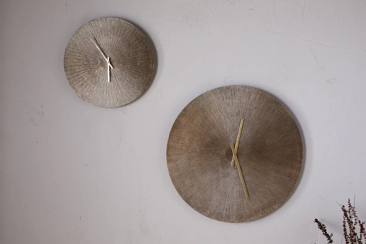 Nkuku - Zuwena Etched Wall Clock - Antique Brass - Small