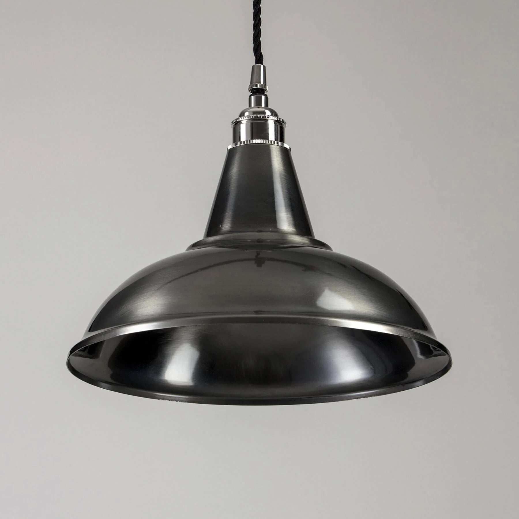Old School Electric Factory Pendant Light - Antique Silver - Copper with Brown Flex