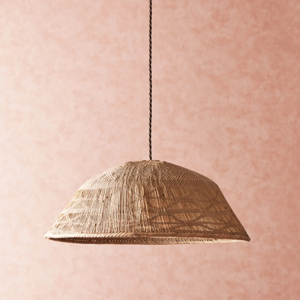 Pooky - Khaya Pendant Light Shade With Binga Pattern - Smaller - Natural