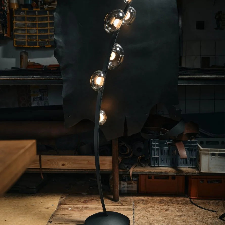 Bomma Dew Drops Floor Light in Vegan Black Leather