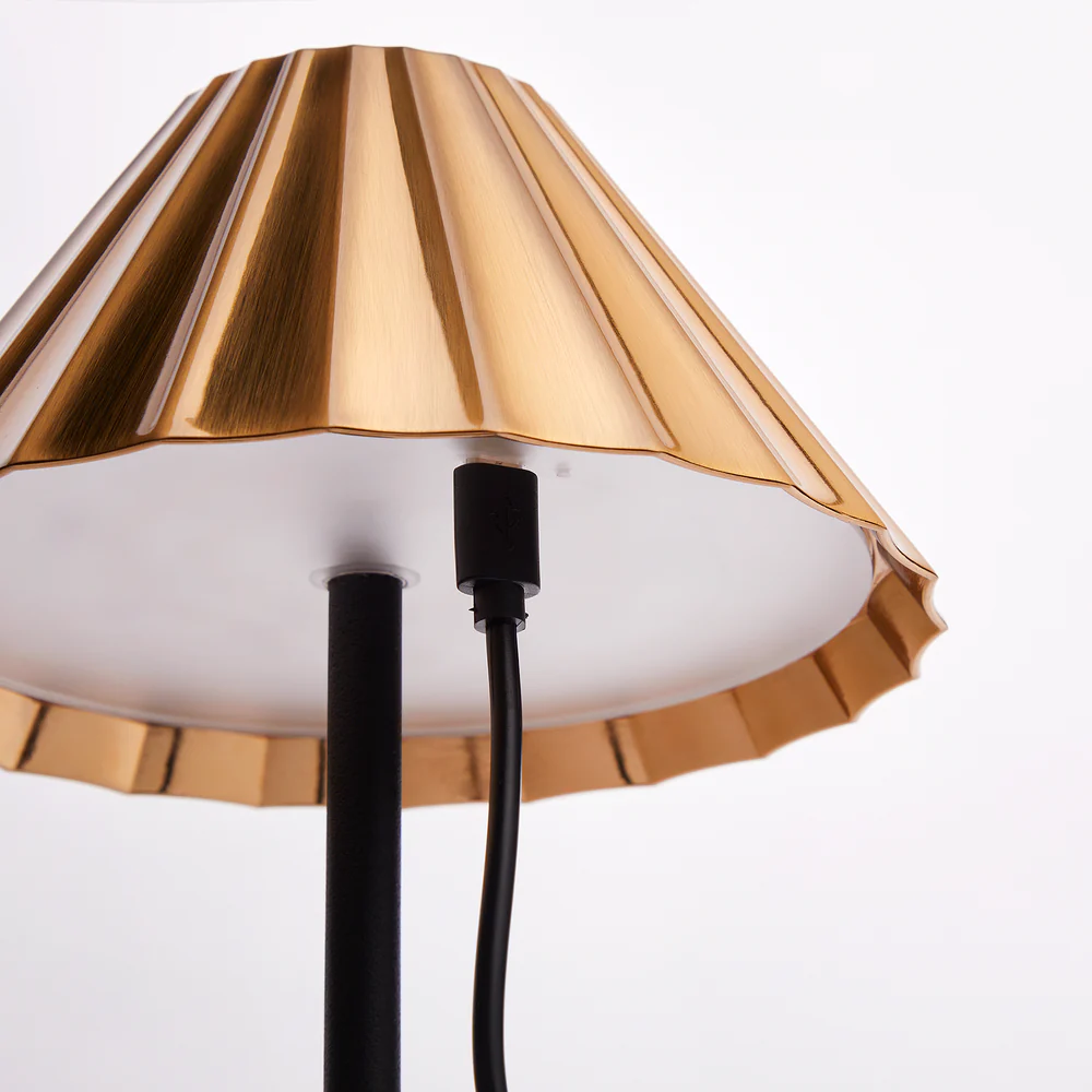 Pooky - Twinky Rechargeable Floor Lamp - Black With Brass Hood