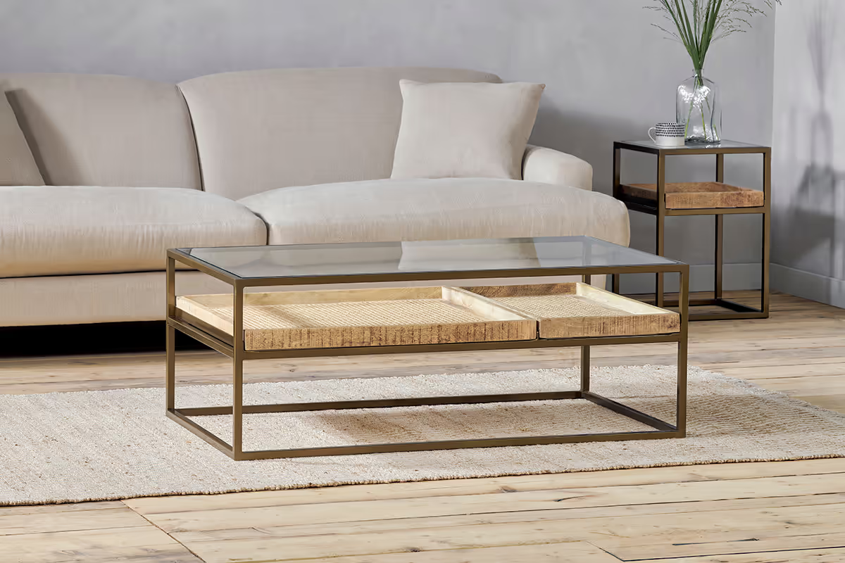 Nkuku - Luzon Iron & Mango Wood Display Coffee Table - Brass