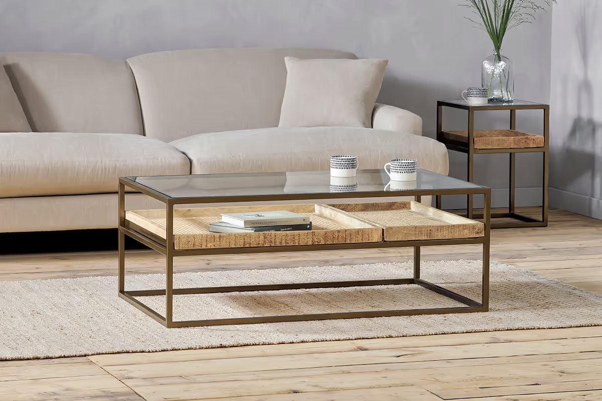 Nkuku - Luzon Iron & Mango Wood Display Coffee Table - Brass
