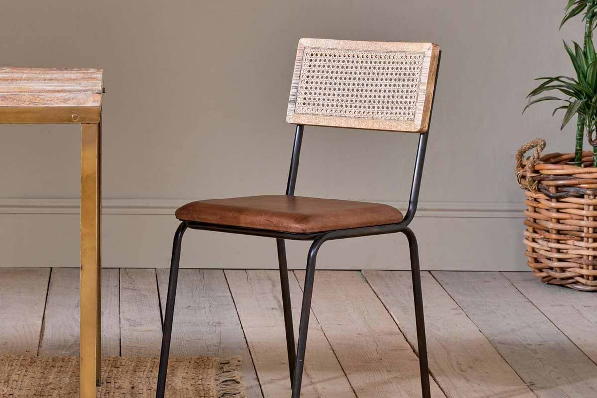 Nkuku - Iswa Leather & Cane Dining Chair - Tan