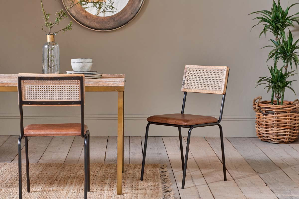 Nkuku - Iswa Leather & Cane Dining Chair - Tan