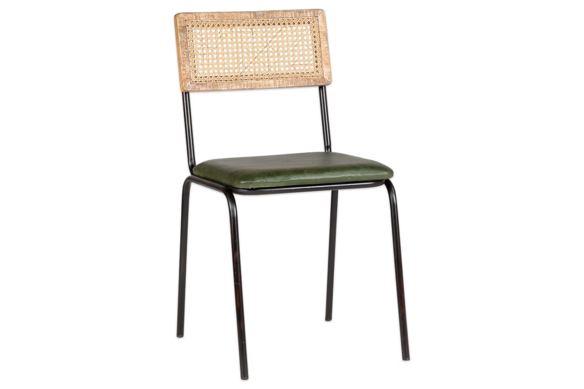 Nkuku - Iswa Leather & Cane Dining Chair - Green