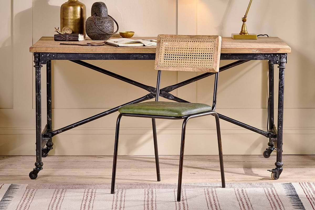 Nkuku - Iswa Leather & Cane Dining Chair - Green