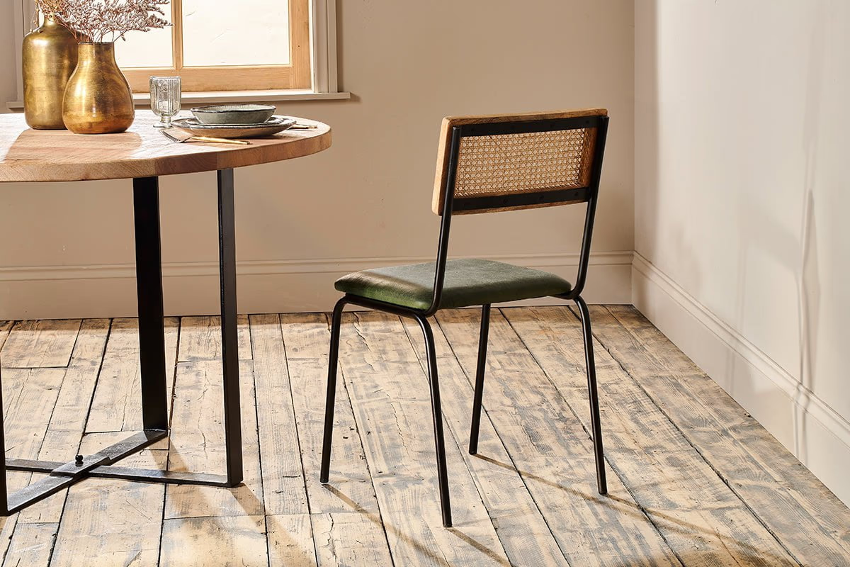 Nkuku - Iswa Leather & Cane Dining Chair - Green