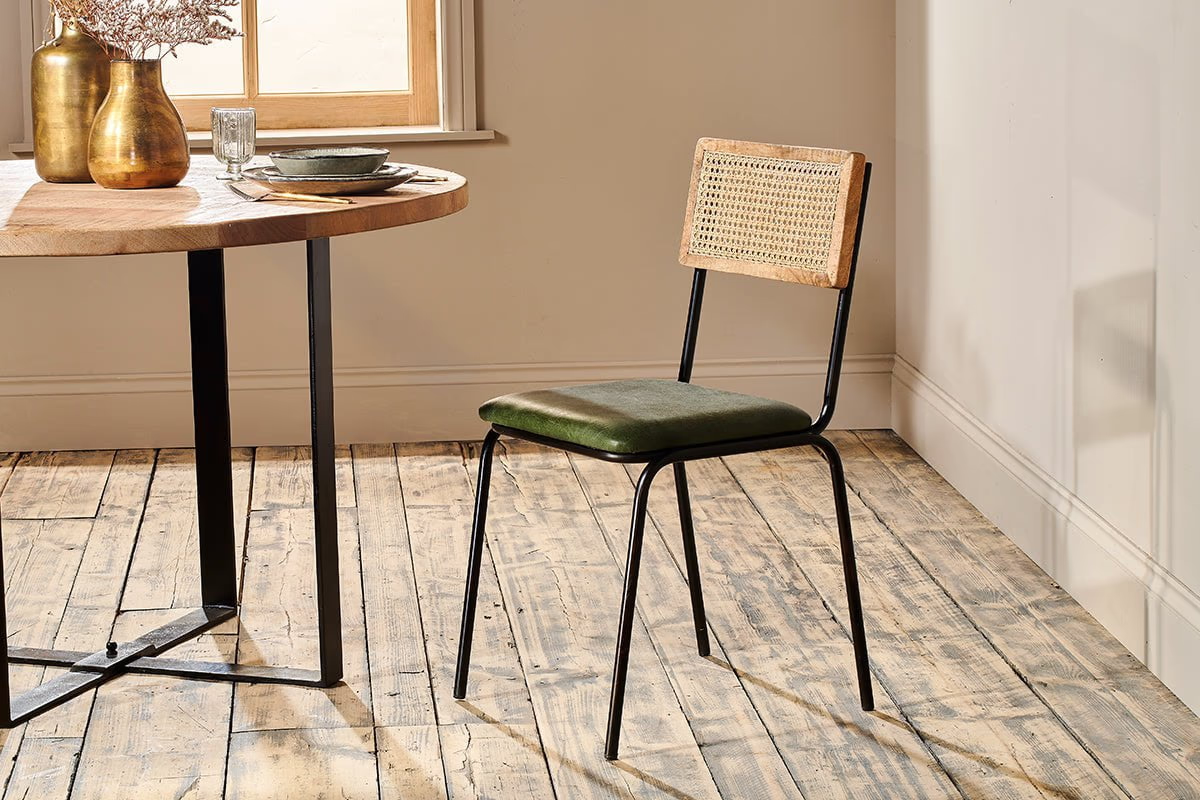 Nkuku - Iswa Leather & Cane Dining Chair - Green
