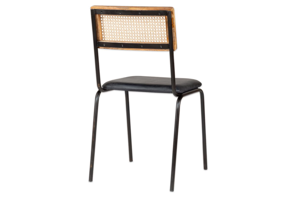 Nkuku - Iswa Leather & Cane Dining Chair - Black
