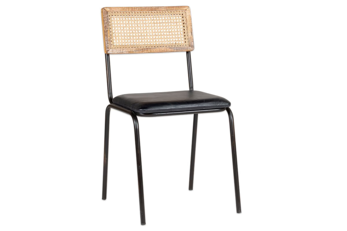 Nkuku - Iswa Leather & Cane Dining Chair - Black