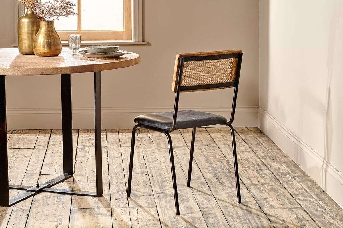 Nkuku - Iswa Leather & Cane Dining Chair - Black