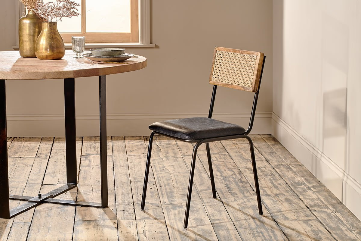 Nkuku - Iswa Leather & Cane Dining Chair - Black
