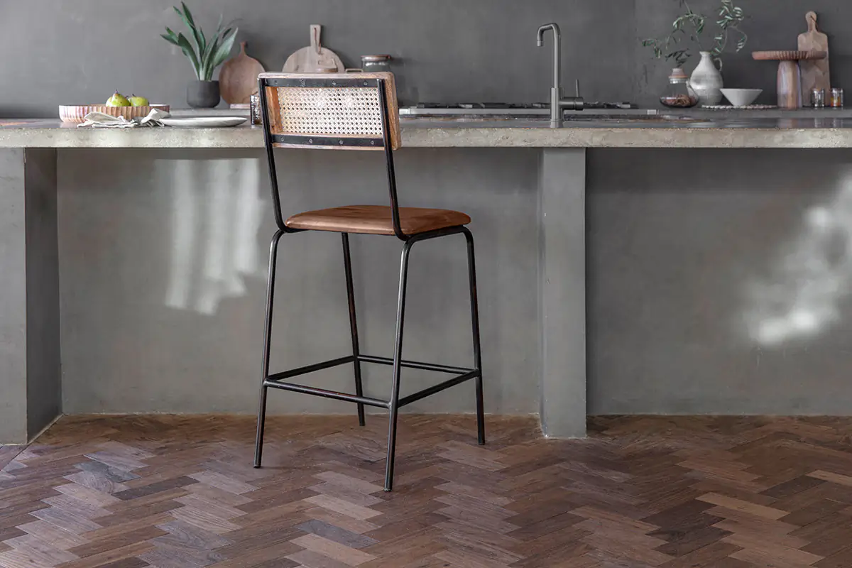 Nkuku - Iswa Leather & Cane Counter Chair - Aged Tan
