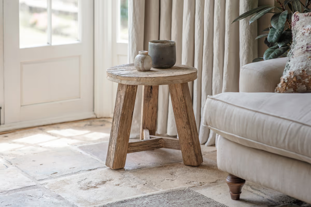 Nkuku - Ibo Reclaimed Wood Round Side Table - Natural