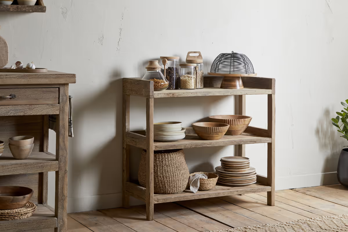 Nkuku - Ibo Reclaimed Wood Pantry Standing Shelves - Natural