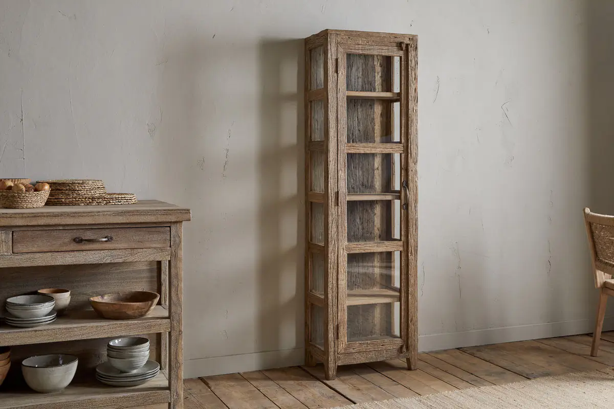Nkuku - Ibo Reclaimed Wood & Glass Cabinet - Natural - Tall