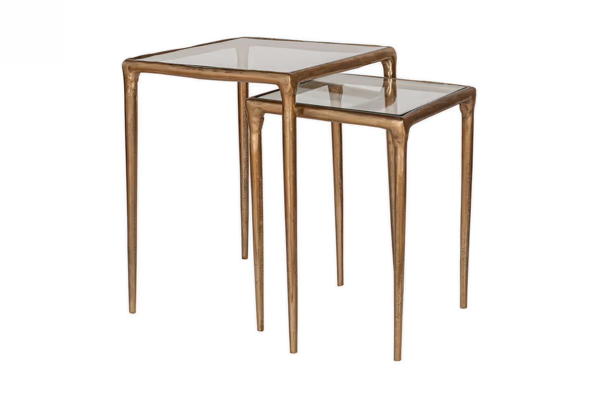 Nkuku - Gilasi Cast Metal & Glass Nesting Side Tables - Antique Brass (Set of 2)