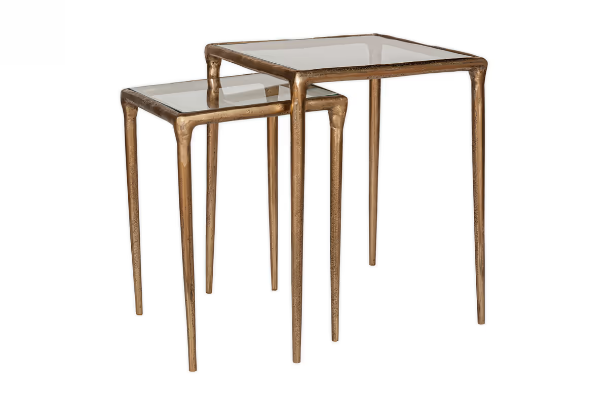 Nkuku - Gilasi Cast Metal & Glass Nesting Side Tables - Antique Brass (Set of 2)