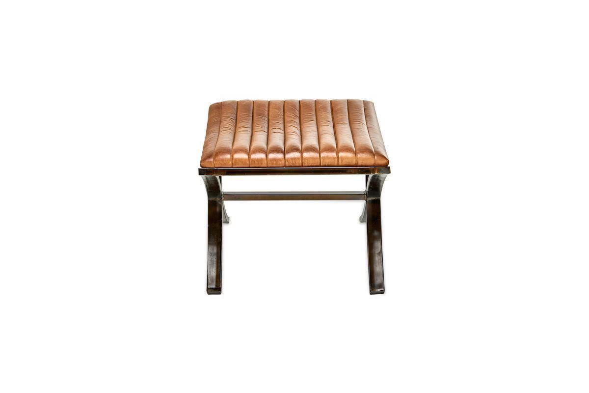 Nkuku - Narwana Ribbed Leather Footstool - Aged Tan
