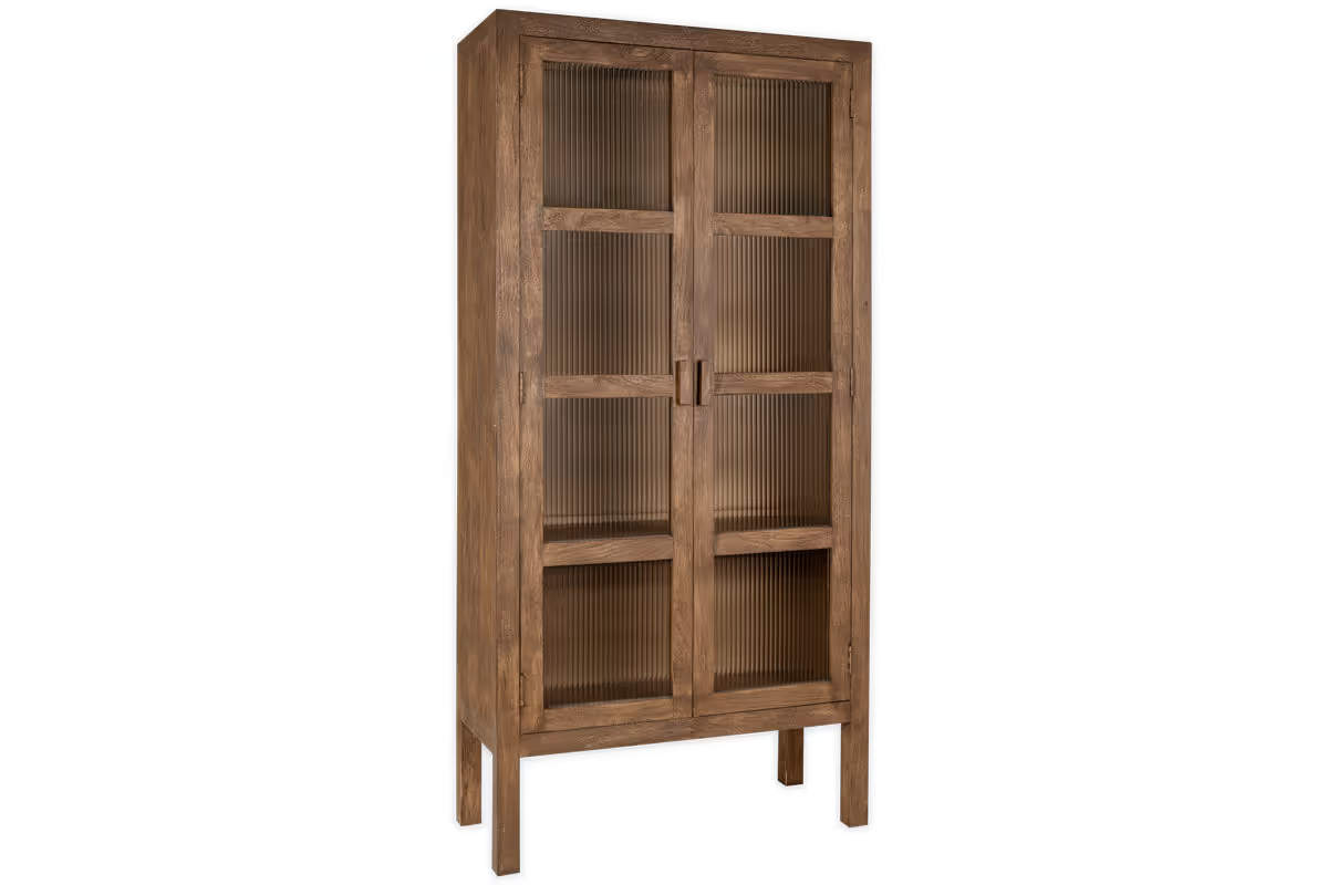 Nkuku - Mendani Mango Wood & Fluted Glass Cabinet - Walnut Stain