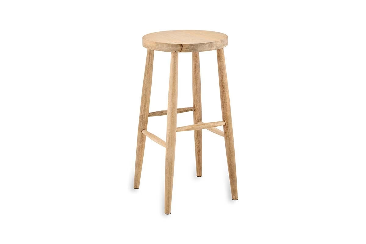 Nkuku - Mengwi Mango Wood Round Bar Stool - Natural