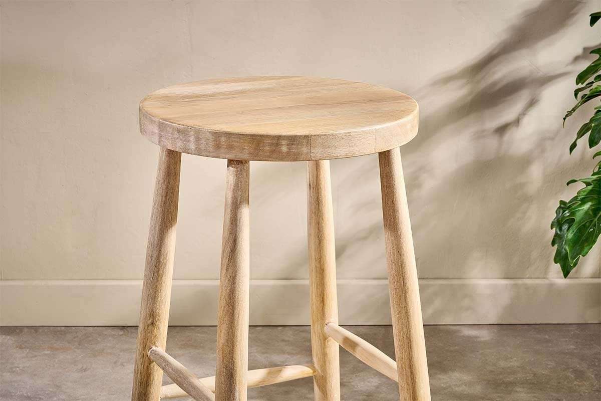 Nkuku - Mengwi Mango Wood Round Bar Stool - Natural