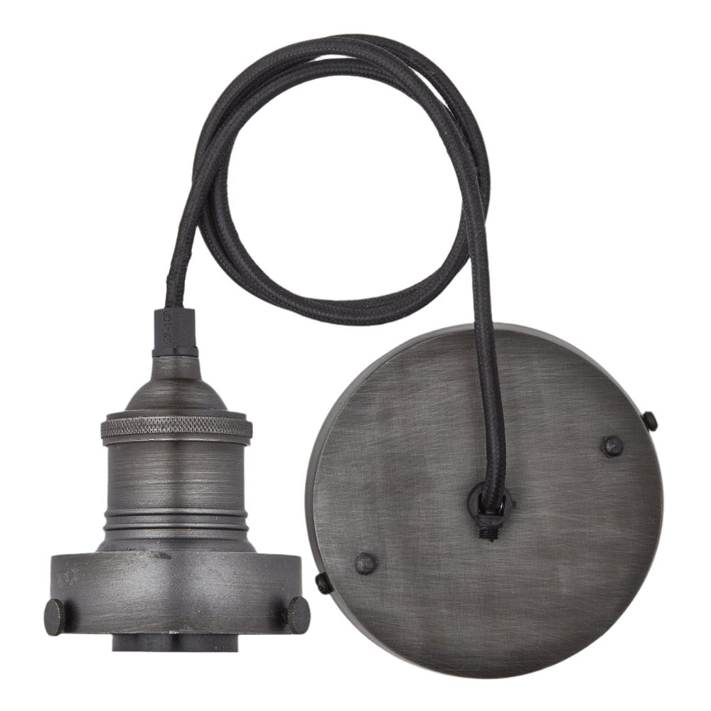 Industville - Brooklyn Pendant Light - Ribbed Glass Dome - 12 Inch - Pewter Pendant Holder