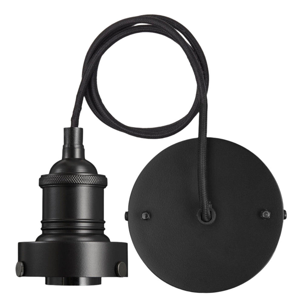 Industville - Brooklyn Pendant Light - Ribbed Glass Dome - 12 Inch - Black Pendant Holder