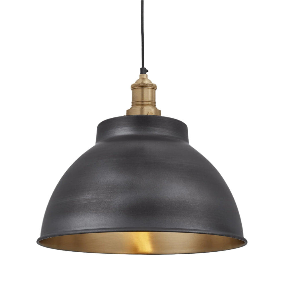 Industville - Brooklyn Dome Pendant Light - 13 Inch - Pewter & Brass Shade - Brass Pendant Holder