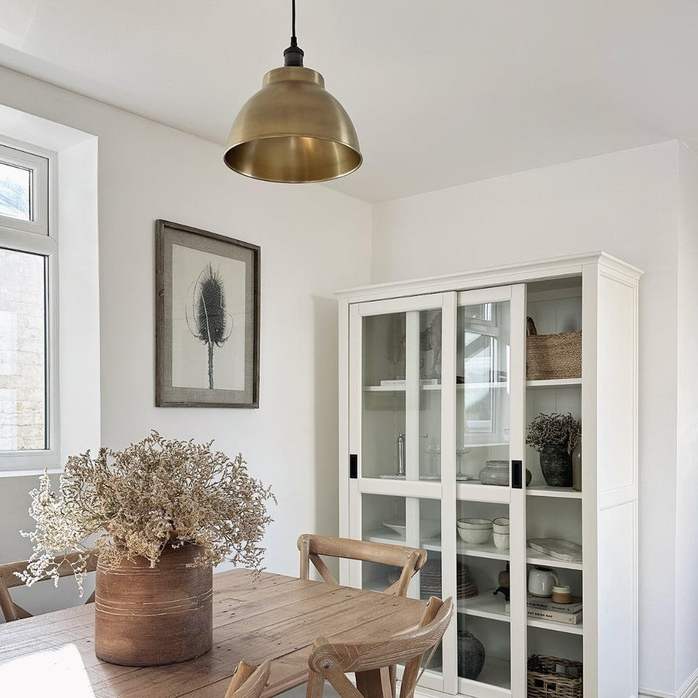 Industville - Brooklyn Dome Pendant Light - 13 Inch - Brass Shade - Pewter Pendant Holder